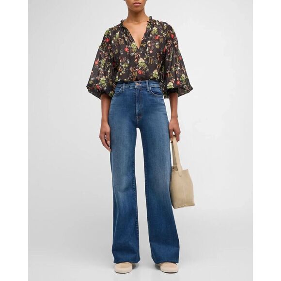 New $375 ALICE + OLIVIA Julius Blouson-sleeve Tunic Top Blouse Size Medium - Picture 1 of 8